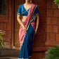 Elegant Navy Blue & Rust Half-and-Half Georgette Saree with Gotapatti Hand Embroidered Pallu