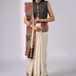 Stylish off white cotton saree with patch work prints & hand painted motifs