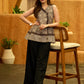 Grey Bloom Mul Cotton Sleeveless Wrap Top with Golden Accents and A-line Flare
