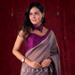 Lustrous Grey Silk Blend Saree with Chanderi Purple Border & Bold Statement Pallu