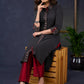Classic-Black-Cotton-Striped-Straight-Cut-Kurta-Highlighted-With-Geometrical-Print-Design--Pant-Optional