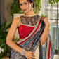 Flourishing Ivory Kalamkari Floral Chanderi Saree with Red Zari-Trimmed Hem & Chevron Border Accent
