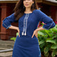 Navy blue cotton kurta featuring soft, stylish gathered sleeves-pant optional