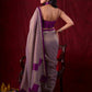 Lustrous Grey Silk Blend Saree with Chanderi Purple Border & Bold Statement Pallu