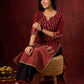 Classic Maroon Ajrakh Cotton Kurta with Minimalist Embroidery