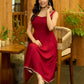 Maroon Mist Flared Rayon Dress with Contrast Ajrakh Piping