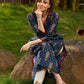 Contemporary Blue Ajrakh Print Kurta with Pleated Pintuck Detailing and Maroon Accents