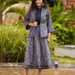 Ajrakh Elegance Blue Skirt & Black Woven Halter Neck Top with Additional Ajrakh Jacket