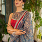 Flourishing Ivory Kalamkari Floral Chanderi Saree with Red Zari-Trimmed Hem & Chevron Border Accent