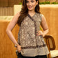 Grey Bloom Mul Cotton Sleeveless Wrap Top with Golden Accents and A-line Flare