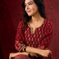 Classic Maroon Ajrakh Cotton Kurta with Minimalist Embroidery