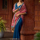 Elegant Navy Blue & Rust Half-and-Half Georgette Saree with Gotapatti Hand Embroidered Pallu
