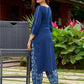 Navy blue cotton kurta featuring soft, stylish gathered sleeves-pant optional