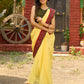 Sunlit yellow cotton contemporary Ajrakh combination saree