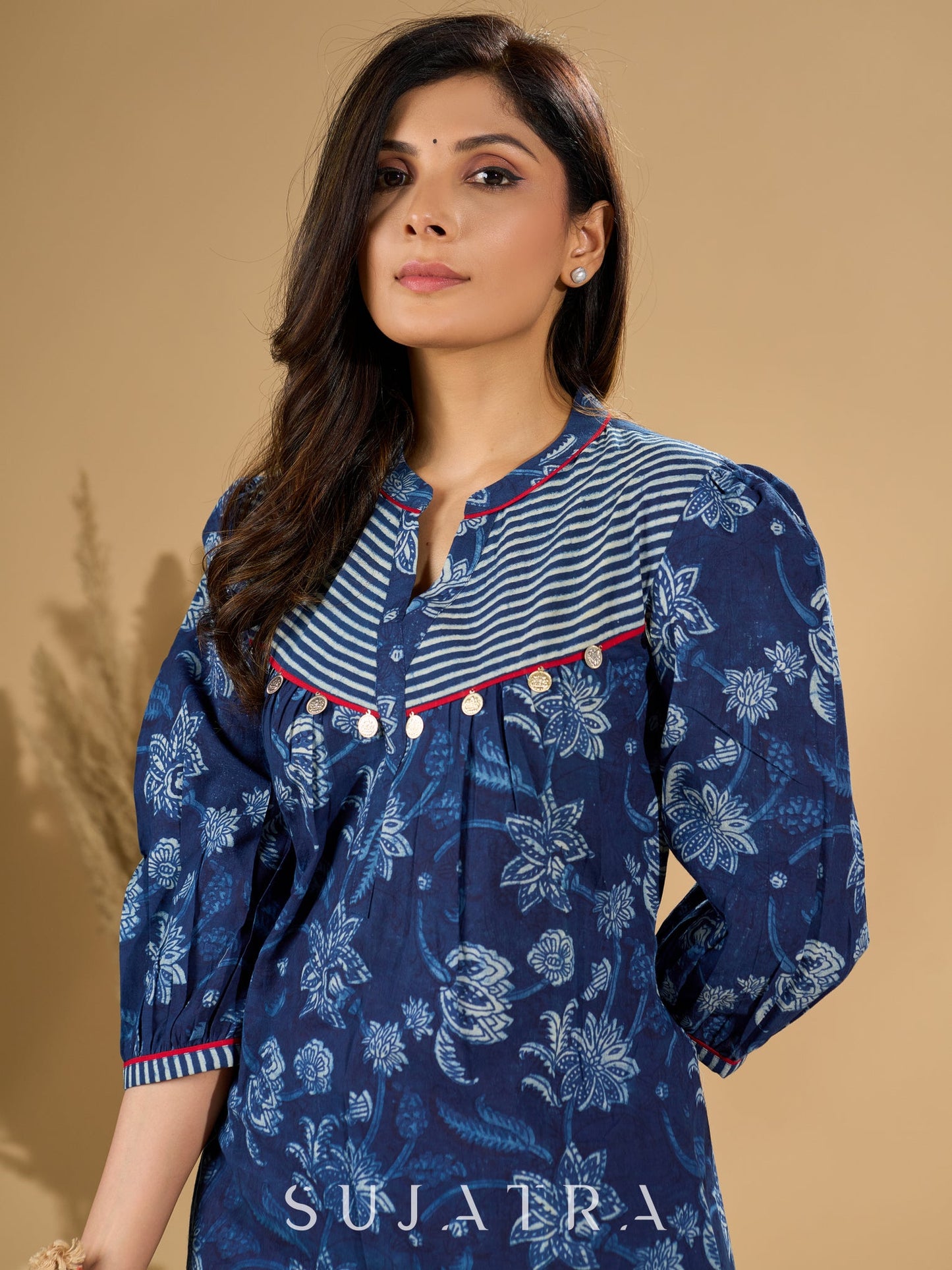 Midnight Maze Indigo Kurta with Contrast Detailing and Delicate Embellishments