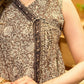 Grey Bloom Mul Cotton Sleeveless Wrap Top with Golden Accents and A-line Flare