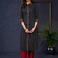 Classic-Black-Cotton-Striped-Straight-Cut-Kurta-Highlighted-With-Geometrical-Print-Design--Pant-Optional