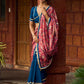 Elegant Navy Blue & Rust Half-and-Half Georgette Saree with Gotapatti Hand Embroidered Pallu