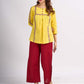 Sunshine Yellow Cotton Contemporary Top with Handcrafted Madhubani Border Highlights