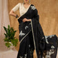 Exquisite Black Hand Painted Pure Silk Saree With Floral Motifs