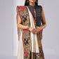 Stylish off white cotton saree with patch work prints & hand painted motifs
