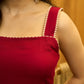 Maroon Mist Flared Rayon Dress with Contrast Ajrakh Piping