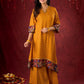 Marigold Yellow Bandhani Asymmetrical Kurta with Kalamkari Accents and Minimal Embellishments