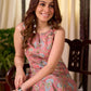 Vibrant Coral Peach Hand Block Printed Mul Cotton Sleeveless Kurta with Button Front