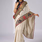 Stylish off white cotton saree with patch work prints & hand painted motifs