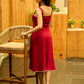 Maroon Mist Flared Rayon Dress with Contrast Ajrakh Piping