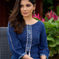 Navy blue cotton kurta featuring soft, stylish gathered sleeves-pant optional