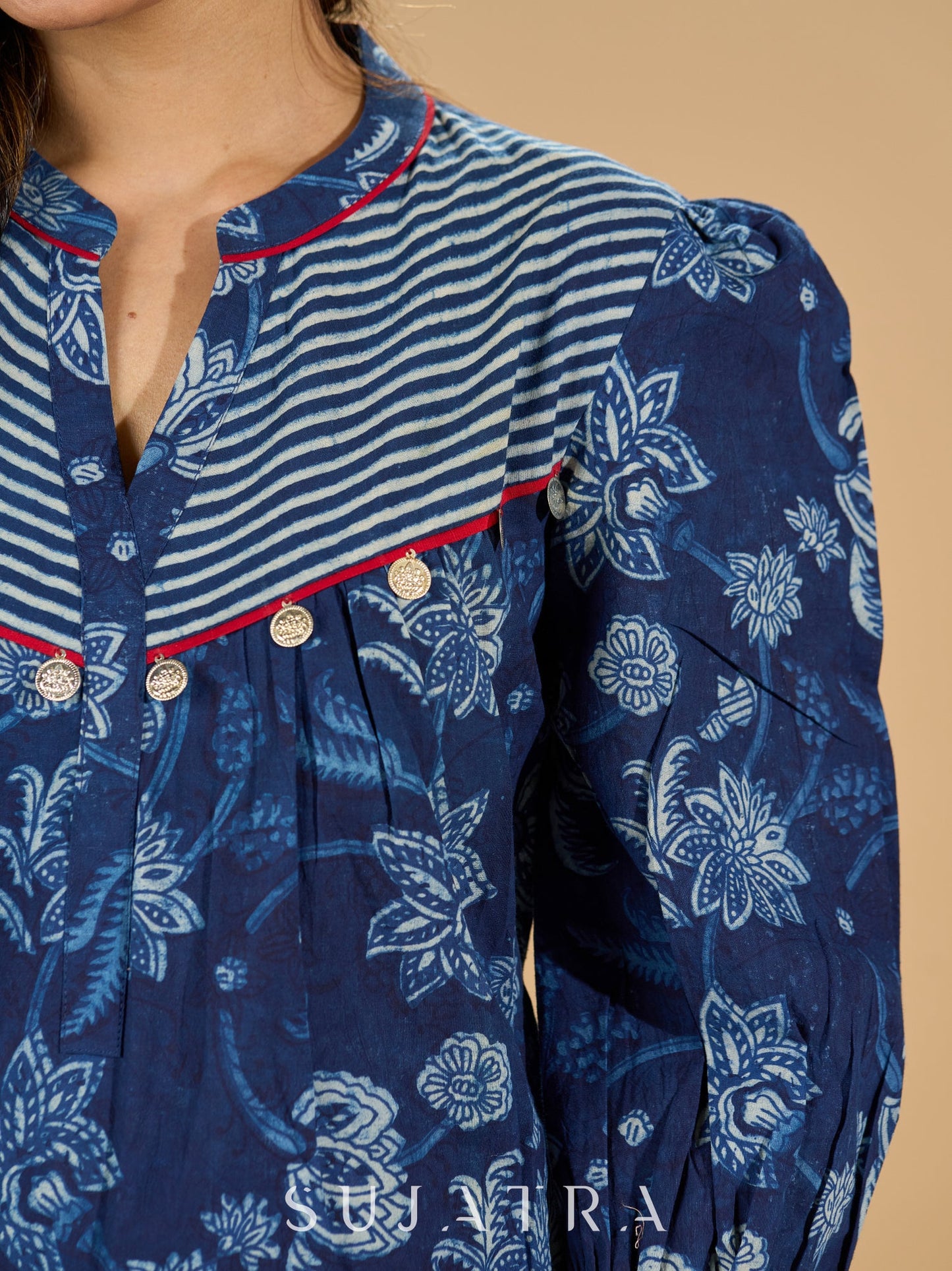 Midnight Maze Indigo Kurta with Contrast Detailing and Delicate Embellishments