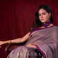 Lustrous Grey Silk Blend Saree with Chanderi Purple Border & Bold Statement Pallu