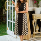 Bespoke Black Zigzag Panel Dress in Cotton Flex with Subtle Kantha Embroidery