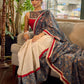 Flourishing Ivory Kalamkari Floral Chanderi Saree with Red Zari-Trimmed Hem & Chevron Border Accent