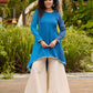 Elegant Blue Ombre Embroidered High-Low Statement Short Kurta - Flared Pants Additional