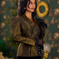 Classic Black Shimmer Tissue Jacket With Voluminous Sleeves And Embellished Velvet Belt