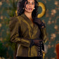 Classic Black Shimmer Tissue Jacket With Voluminous Sleeves And Embellished Velvet Belt
