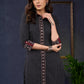 Classic-Black-Cotton-Striped-Straight-Cut-Kurta-Highlighted-With-Geometrical-Print-Design--Pant-Optional