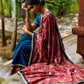Elegant Navy Blue & Rust Half-and-Half Georgette Saree with Gotapatti Hand Embroidered Pallu