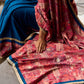 Elegant Navy Blue & Rust Half-and-Half Georgette Saree with Gotapatti Hand Embroidered Pallu