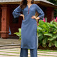 Smart Dark Grey rayon kurta elevated with subtle and stylish stitch detailing - palazzo optional
