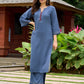 Smart Dark Grey rayon kurta elevated with subtle and stylish stitch detailing - palazzo optional