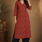 Deep Maroon Floral Cotton Kurta with Statement Overlap Front Design