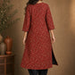 Deep Maroon Floral Cotton Kurta with Statement Overlap Front Design
