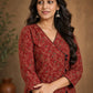 Deep Maroon Floral Cotton Kurta with Statement Overlap Front Design
