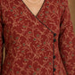Deep Maroon Floral Cotton Kurta with Statement Overlap Front Design