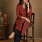 Deep Maroon Floral Cotton Kurta with Statement Overlap Front Design