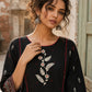 Soulful Black A-Line Cotton Kurta with Handcrafted Embroidery & Red Piping
