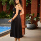 Black Rayon Double-Flared Sleeveless Dress with Mirror Work Embellishments  -  Patchwork Ajrakh Jacket Additional